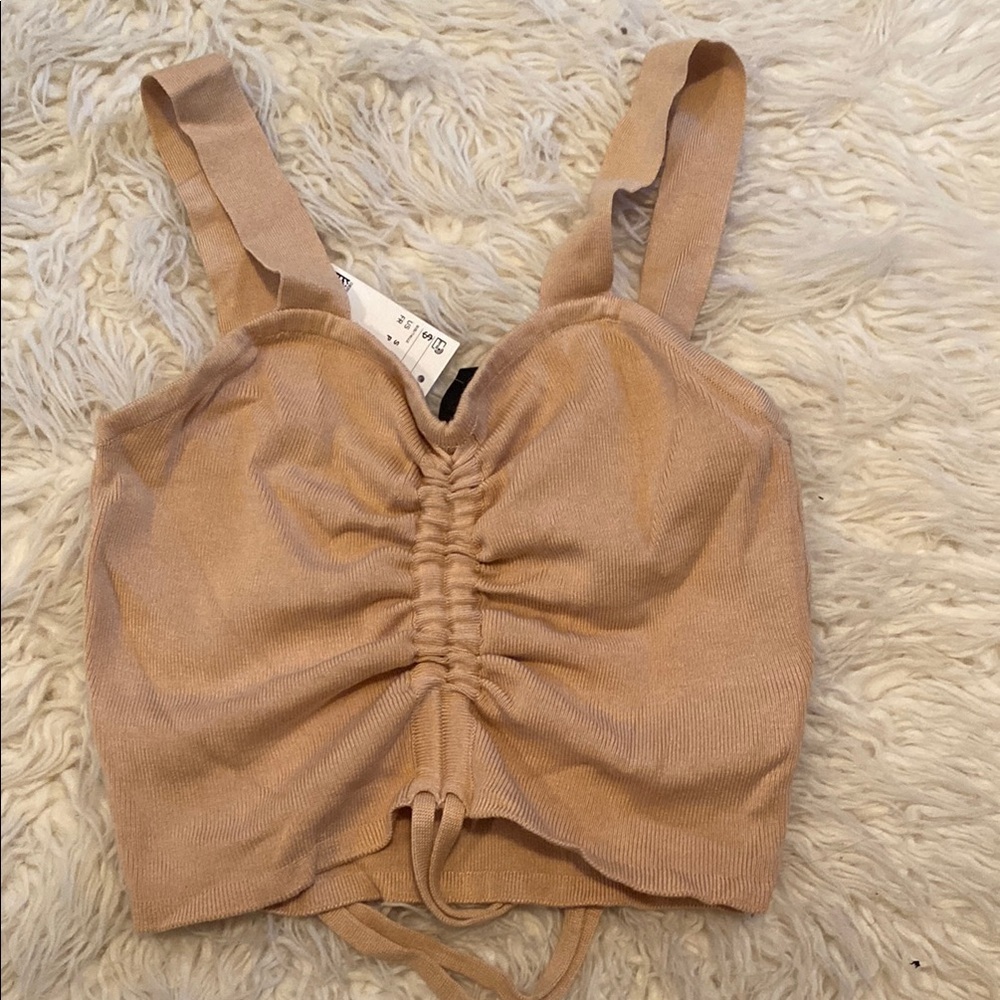 NWT Beige Ruched Crop Top